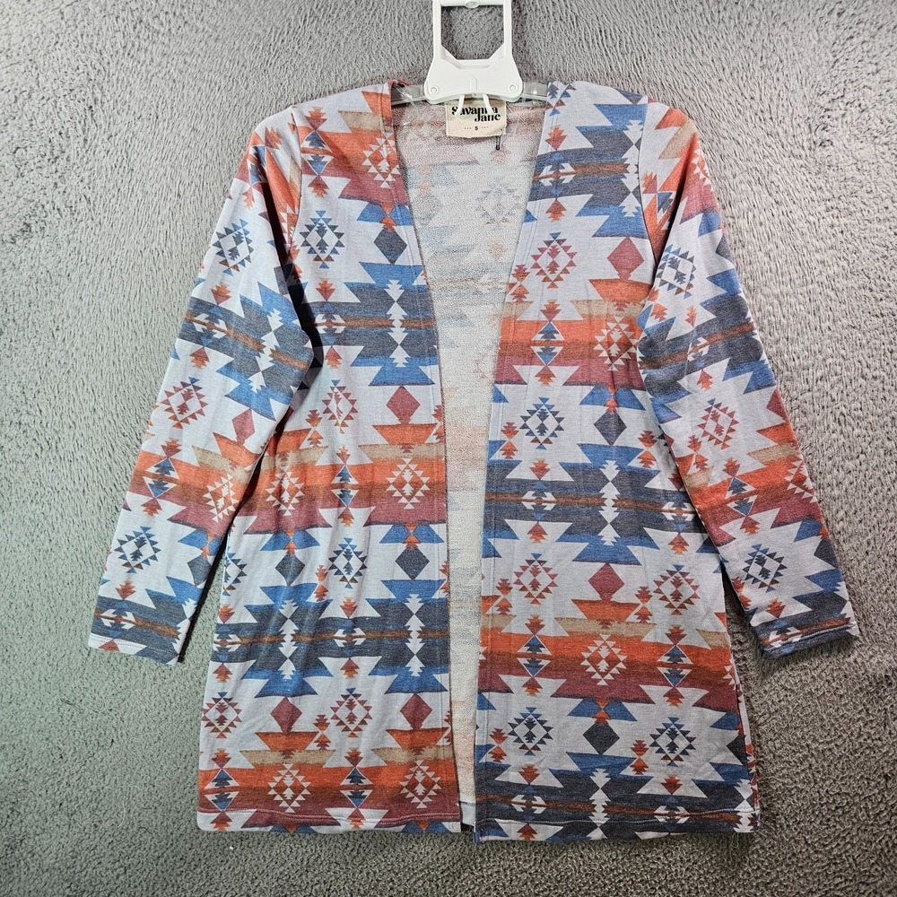 NEW Savanna Jane Cardigan Cover Up Women Small Aztec Print‎ Stretch Multicolor